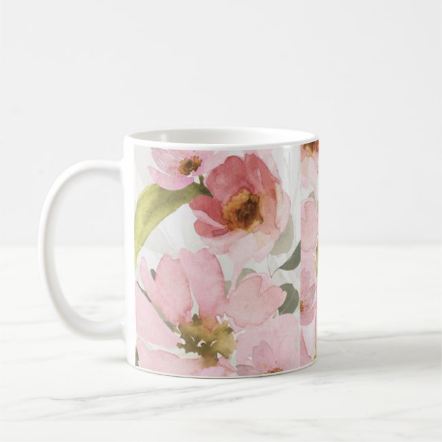 rosa blommor kaffemugg (Vänster)