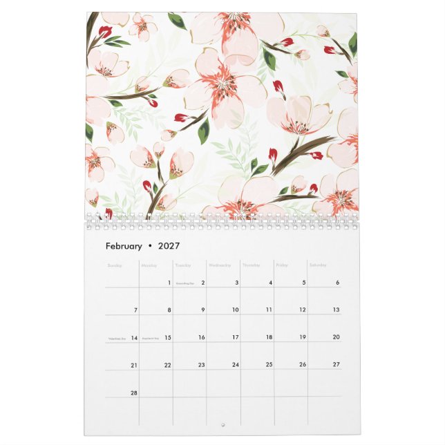 Rosa blommor kalender (Feb 2027)