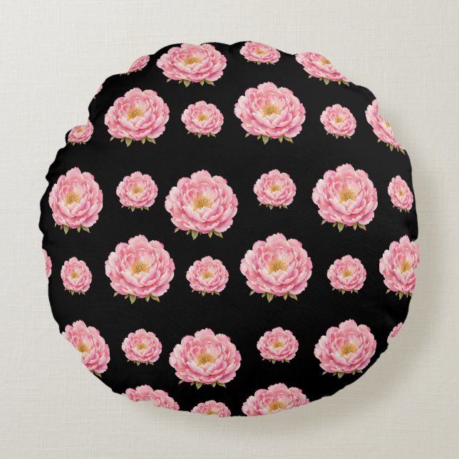Rosa blommor kastkudde rund kudde (Framsidan)