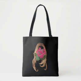 Rosa blommor & kvinnoansikte tygkasse