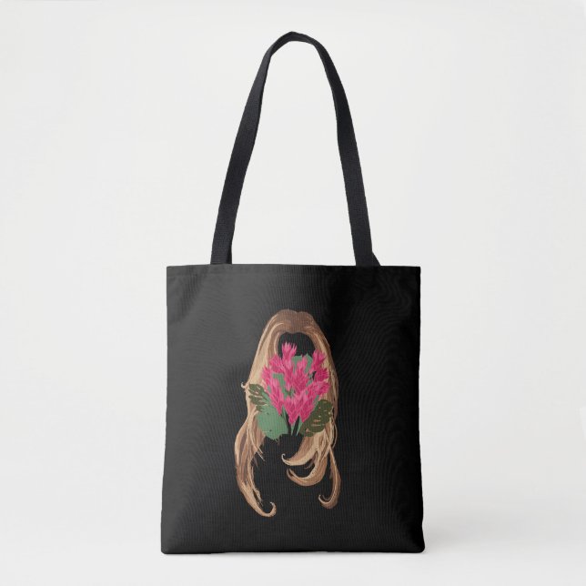 Rosa blommor & kvinnoansikte tygkasse (Framsida)