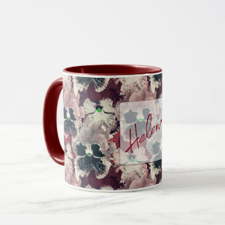 Rosa, blommor med burgudisk vattenfärg mugg