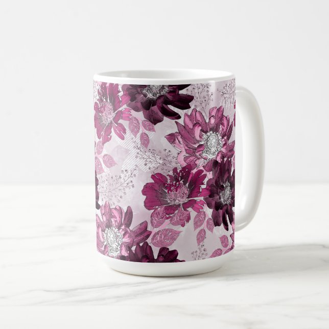 Rosa, blommor med dammig rosa kaffemugg (Framsida höger)