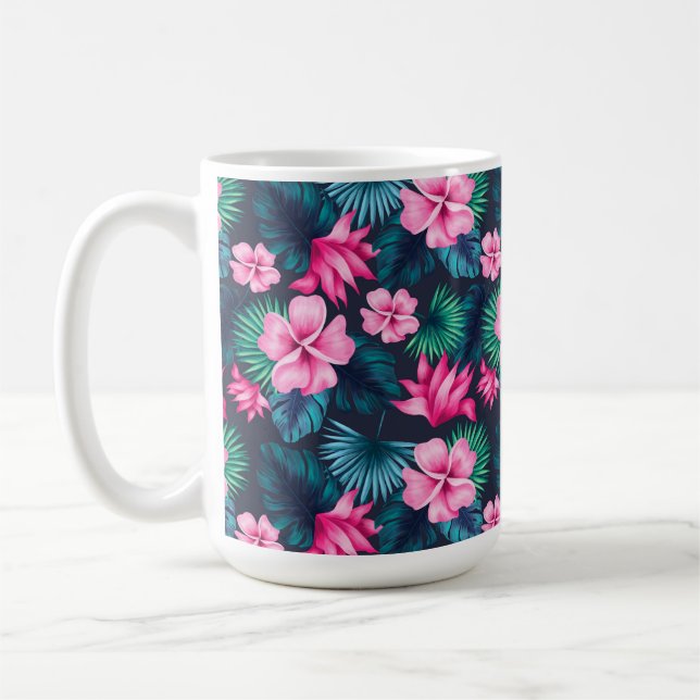 Rosa blommor med gröna blad Mönster-79066 Kaffemugg (Vänster)