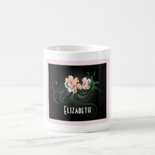 Rosa Blommor med Grönt Swirlies-Personlig Kaffemugg