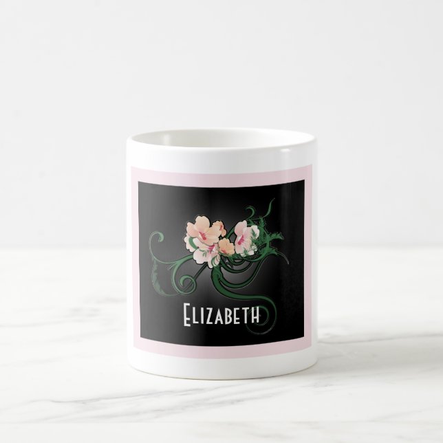 Rosa Blommor med Grönt Swirlies-Personlig Kaffemugg (Center)