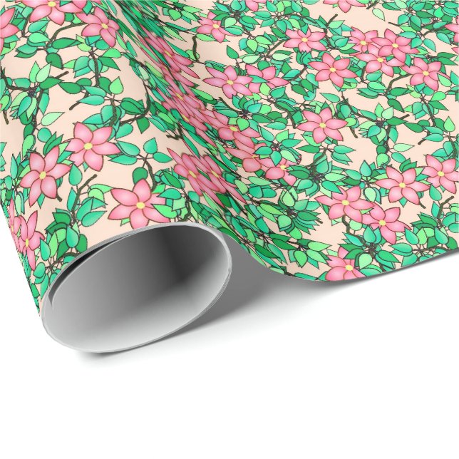 Rosa blommor, mjuk kornbakgrund presentpapper (Rullad Hörn)