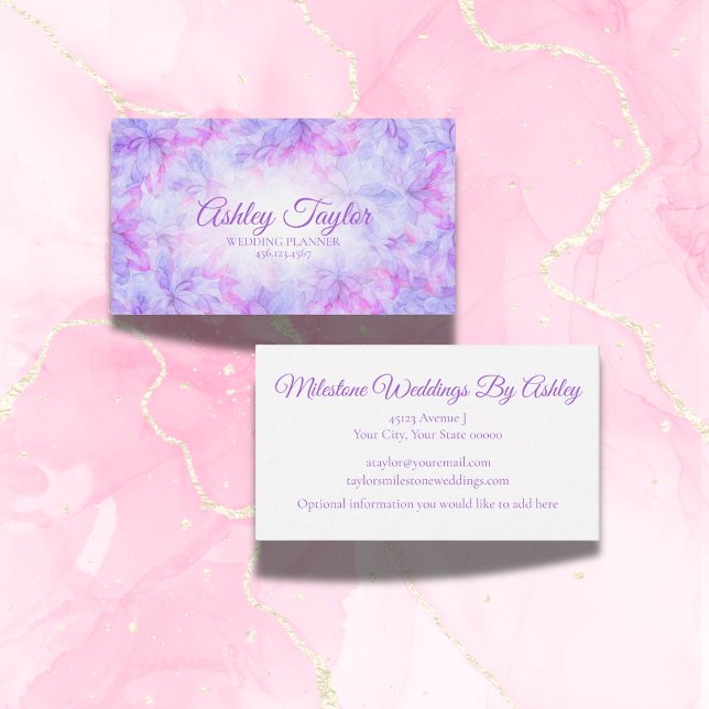 Rosa blommor Modern akvarell Professionell Visitkort (A vibrant watercolor pink and purple modern floral design sure to capture attention)