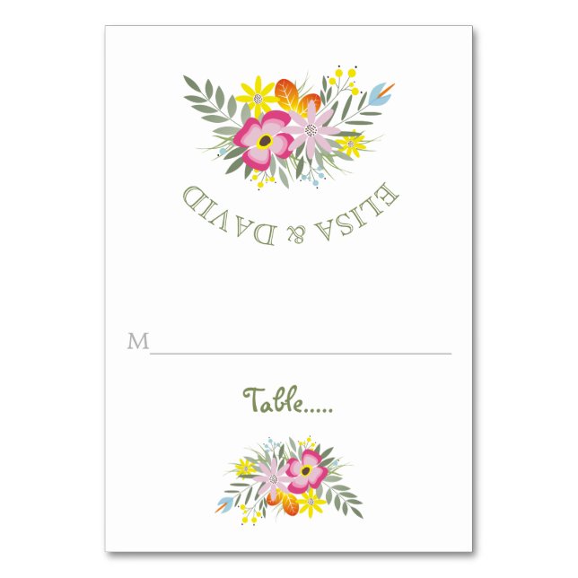 Rosa blommor modernt eskort med bröllop-vikt bordsnummer (Framsidan)