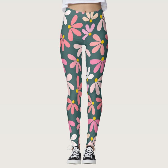 Rosa Blommor mönster Leggings (Framsida)