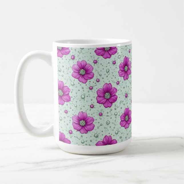 Rosa blommor Mönster med droppar Kaffemugg (Vänster)