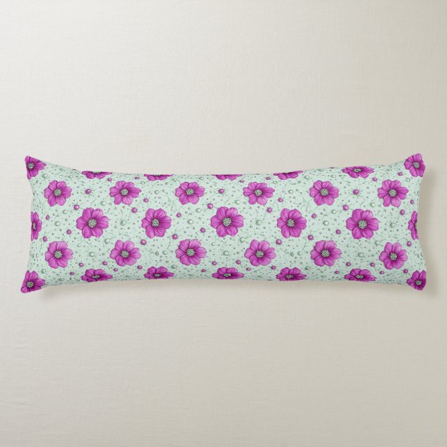 Rosa blommor Mönster med droppar Kroppskudde (Framsidan)