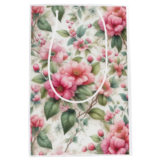 Rosa Blommor mönster Medium Gift Bag (Framsidan)