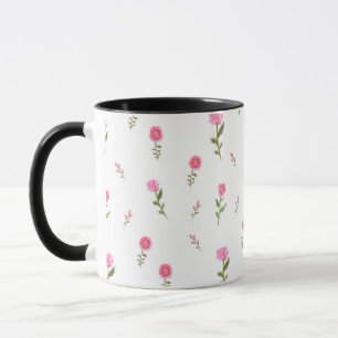rosa blommor mönster mugg