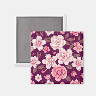 Rosa blommor mönster på lila magnet