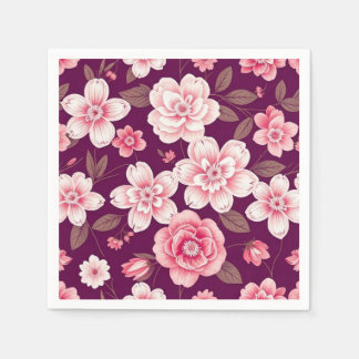 Rosa blommor mönster på lila pappersservett