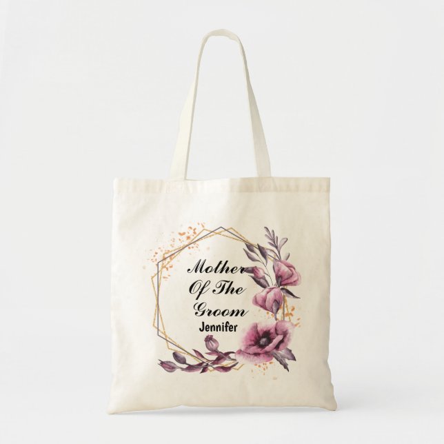 Rosa blommor Mor i Groom Tote Bag Tygkasse (Framsidan)