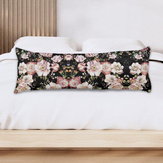  rosa blommor mörk blommigt för bohemisk chic kroppskudde (bohemian chic blush pink flowers dark floral body pillow)