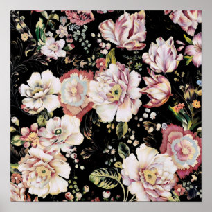 rosa blommor mörk blommigt för bohemisk chic poster