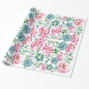 rosa blommor och andra tillsatsämnen botaniska vat presentpapper