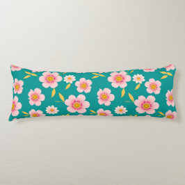 Rosa Blommor och blad på turkos bakgrund Kroppskudde