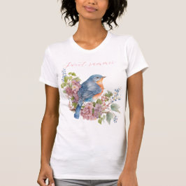 Rosa blommor och blåfågelkvinnor T-Shirt