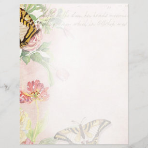 Rosa blommor och fjärilar