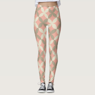 rosa blommor och grå blad mönster leggings