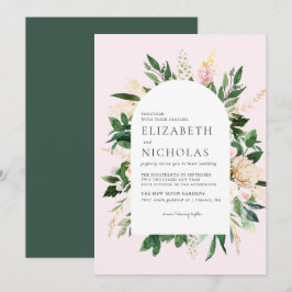 Rosa blommor och grönska botanisk bröllop inbjudningar