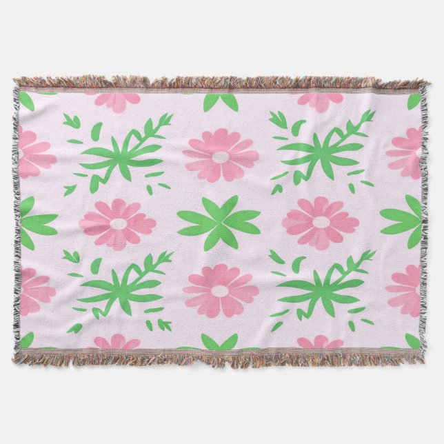 Rosa blommor och grönt löv sömlös mönster filt (Framsidan)