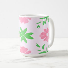 Rosa blommor och grönt löv sömlös mönster kaffemugg