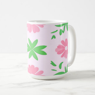 Rosa blommor och grönt löv sömlös mönster kaffemugg