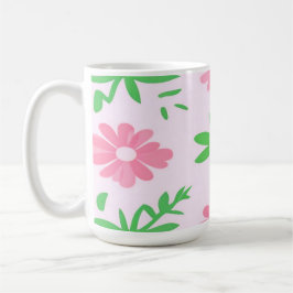 Rosa blommor och grönt löv sömlös mönster kaffemugg