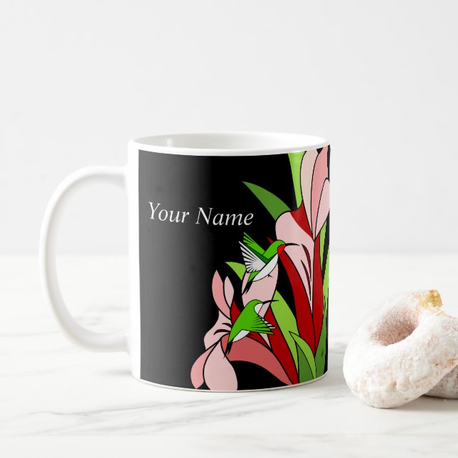 Rosa Blommor och Hummingbird Kaffemugg (Med munk)