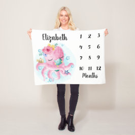 Rosa blommor och Octopus Baby Milestone Fleecefilt