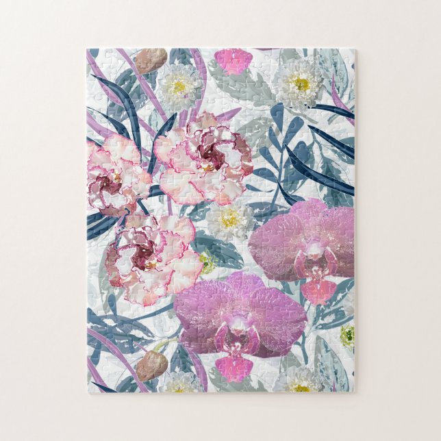 Rosa blommor och orkidéer. pussel (Vertikal)