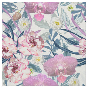 Rosa blommor och orkidéer tyg