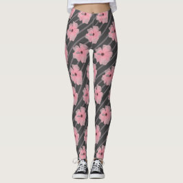 Rosa Blommor och Rand Leggings