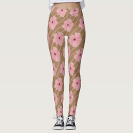 Rosa Blommor och Rand Leggings