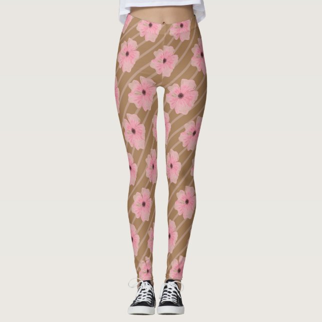 Rosa Blommor och Rand Leggings (Framsida)