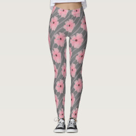 Rosa Blommor och Rand Leggings