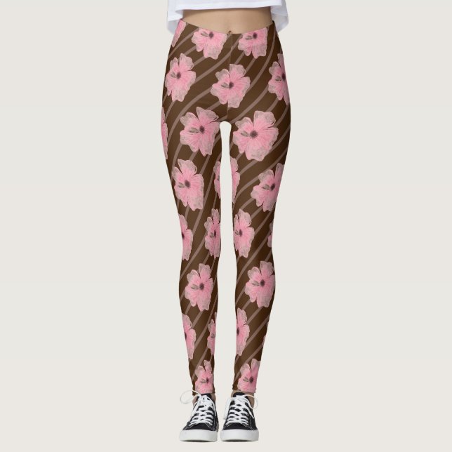 Rosa Blommor och Rand Leggings (Framsida)