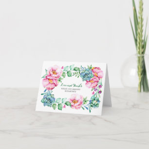 rosa blommor och suckulenter elegant tack kort