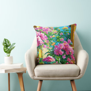 Rosa blommor och te Floral Kudde
