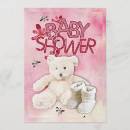 Rosa Blommor och Teddybjörn Babyduschinbjudan Inbjudningar