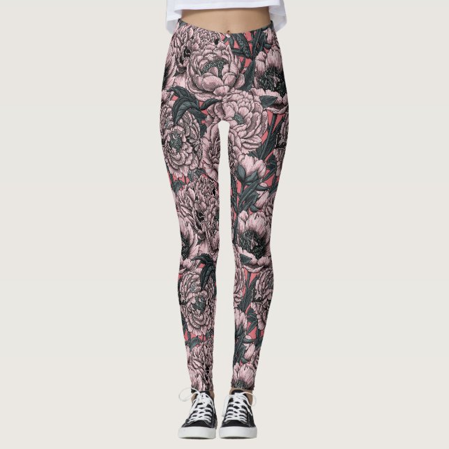 Rosa blommor och torvmossar leggings (Framsida)