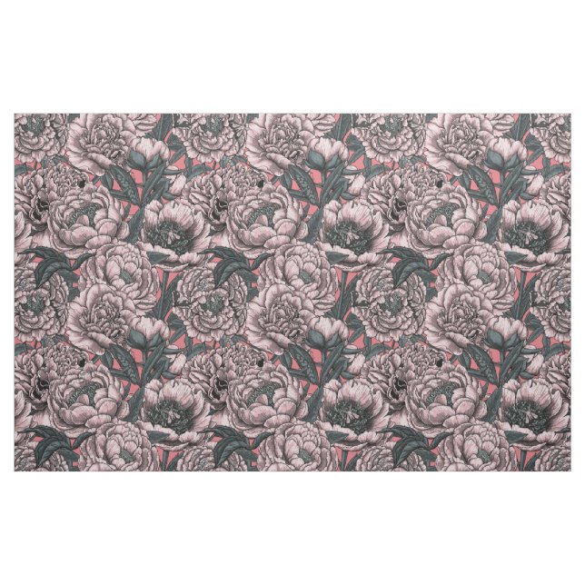 Rosa blommor och torvmossar tyg (Fat Quarter)