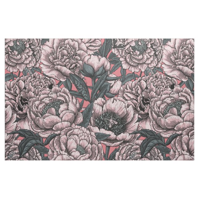 Rosa blommor och torvmossar tyg (Fat Quarter)