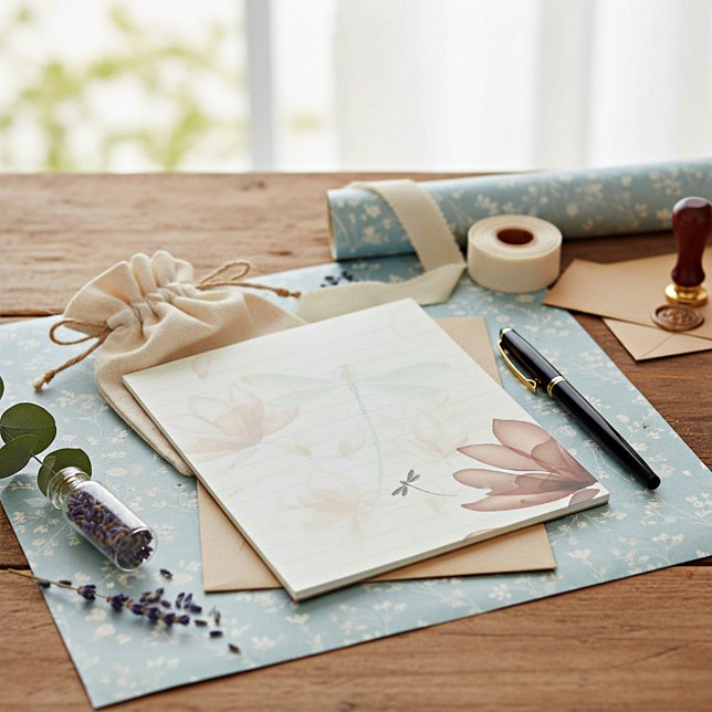 Rosa blommor och trollslända anteckningsblock (Skapare uppladdad)