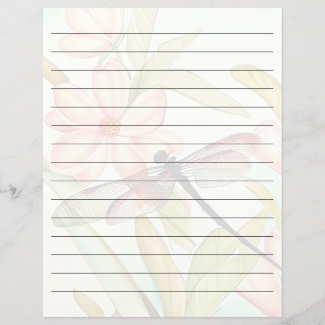 Rosa blommor och trollslända kantade (Framsida)